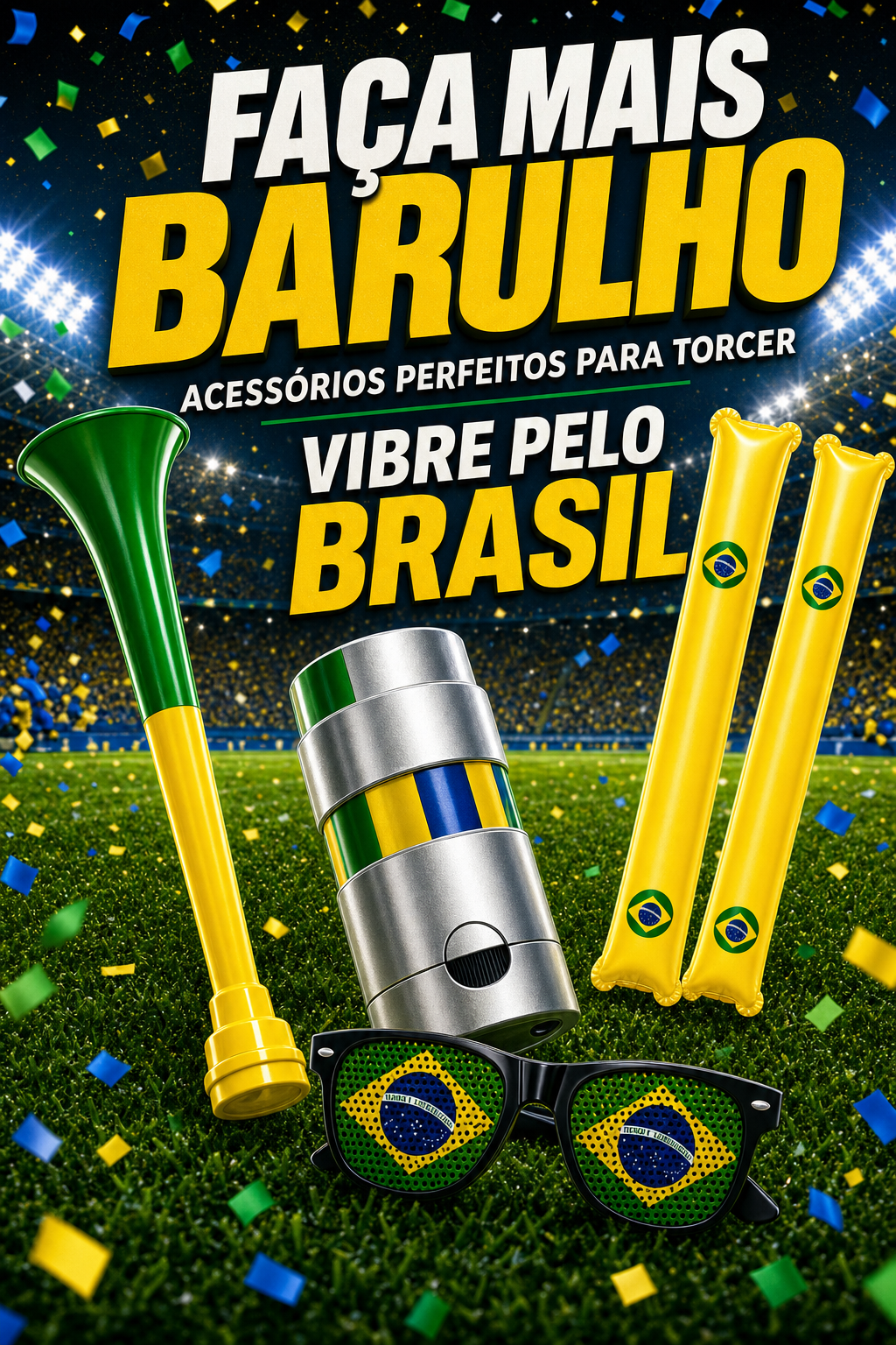 Brazil Fan Support Kit (12-Piece Set) – World Cup & Copa América Cheering Gear: Includes Flag, Scarf, Horn, Sunglasses, and More – Perfect for Match-Day Celebrations