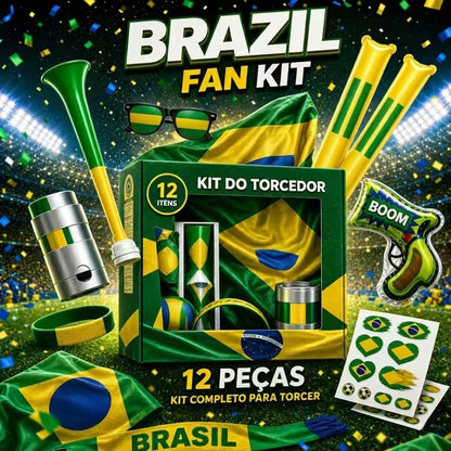 Brazil Fan Support Kit (12-Piece Set) – World Cup & Copa América Cheering Gear: Includes Flag, Scarf, Horn, Sunglasses, and More – Perfect for Match-Day Celebrations