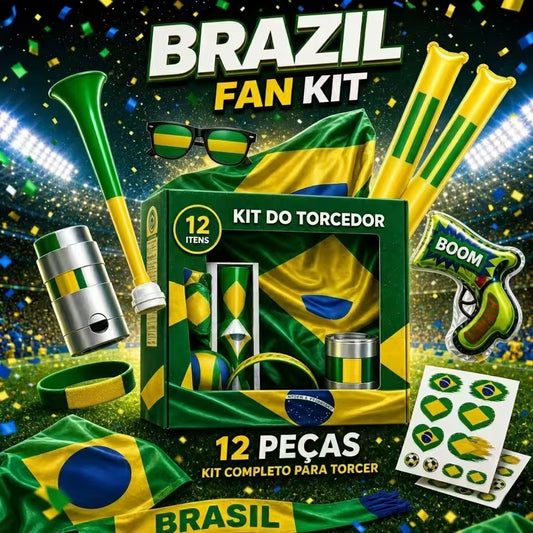 Brazil Fan Support Kit (12-Piece Set) – World Cup & Copa América Cheering Gear: Includes Flag, Scarf, Horn, Sunglasses, and More – Perfect for Match-Day Celebrations