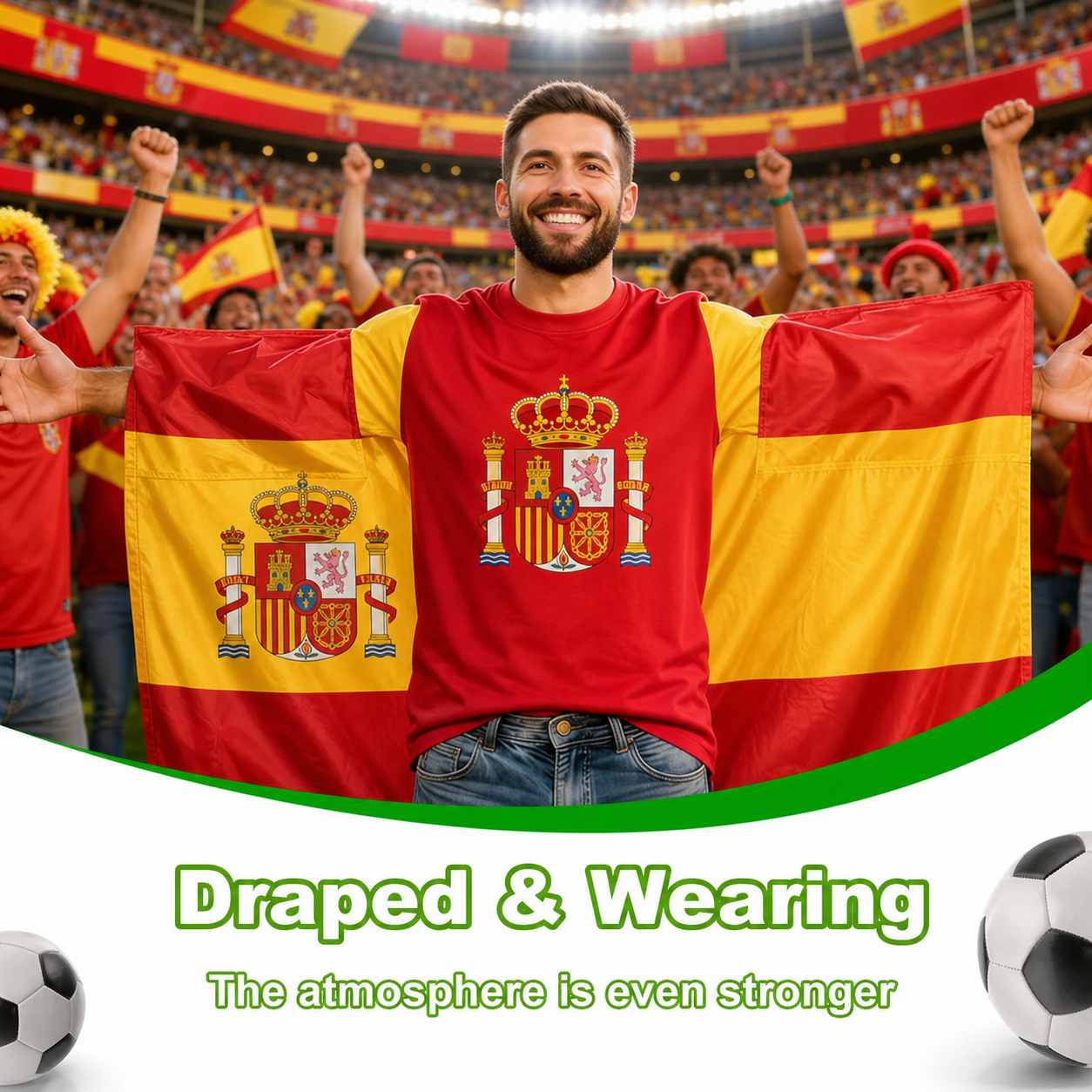 World Cup fans cheering for Brazil, Spain, and Mexico