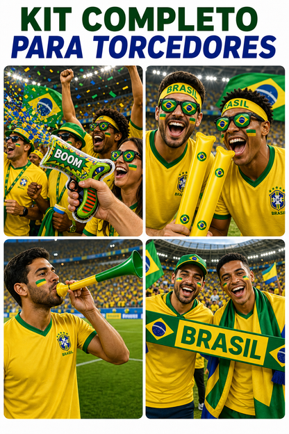 Brazil Fan Support Kit (12-Piece Set) – World Cup & Copa América Cheering Gear: Includes Flag, Scarf, Horn, Sunglasses, and More – Perfect for Match-Day Celebrations