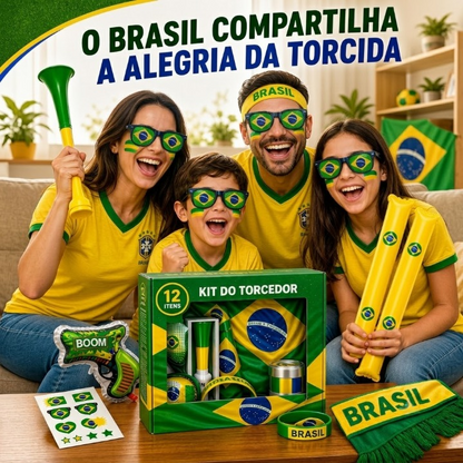 Brazil Fan Support Kit (12-Piece Set) – World Cup & Copa América Cheering Gear: Includes Flag, Scarf, Horn, Sunglasses, and More – Perfect for Match-Day Celebrations