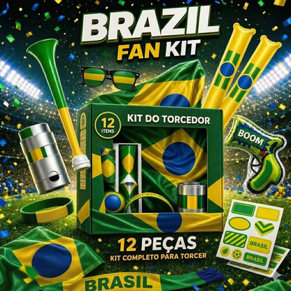 Brazil Fan Support Kit (12-Piece Set) – World Cup & Copa América Cheering Gear: Includes Flag, Scarf, Horn, Sunglasses, and More – Perfect for Match-Day Celebrations