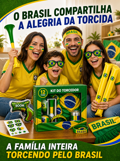 Brazil Fan Support Kit (12-Piece Set) – World Cup & Copa América Cheering Gear: Includes Flag, Scarf, Horn, Sunglasses, and More – Perfect for Match-Day Celebrations